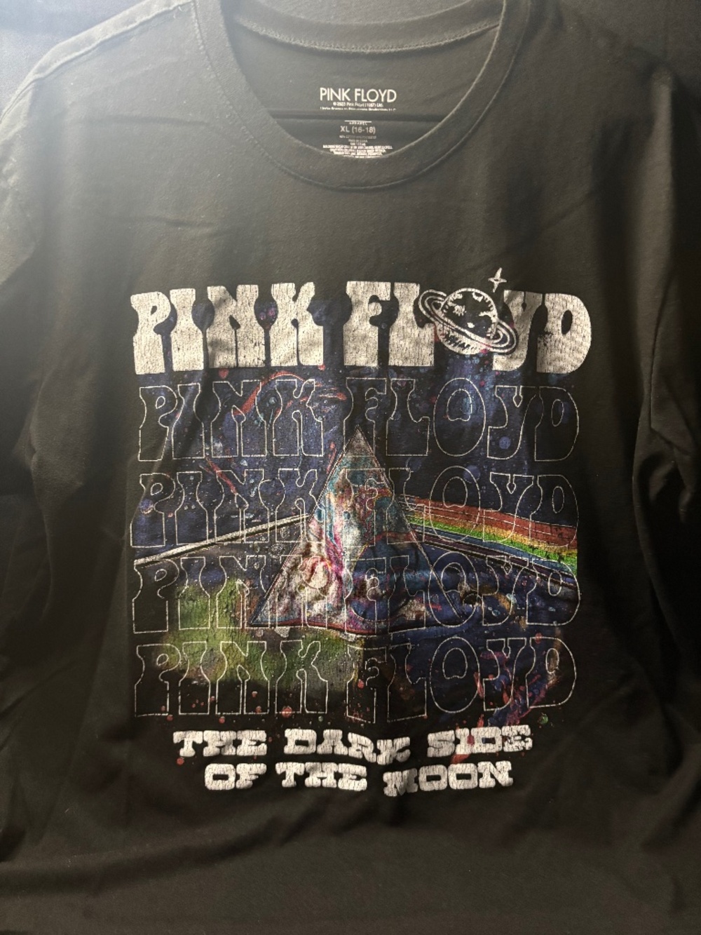Pink Floyd Mens XL Dark Side Of The Moon 1973 Black Graphic Band T Shirt.